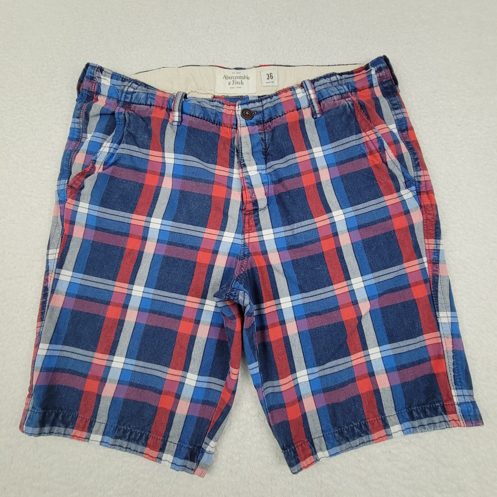 Abercrombie & Fitch Flat Front Short Multicolor Plaid Mens 36 Measures 35 x 10‎